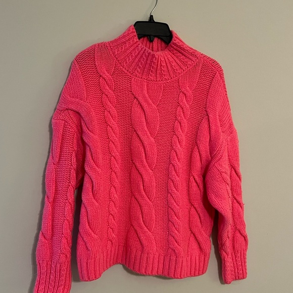 Anthropologie Vibrant Pink Cable Knit Turtleneck Sweater - Picture 2 of 5